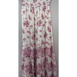 Pink Rose Women’s White/Pink Floral Ruffle Tiered Maxi Skirt Lined S